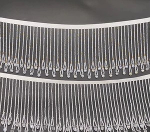 Handmade 12cm wide Crystal <b>Beads</b> & Seed <b>Beads</b> Beaded <b>Fringe</b>, gold and crystal clear - Product Image 2