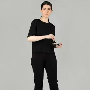 Ribbed Fabric <b>Women</b> Set Crop Top and <b>Jogger</b> Pants Comfortable Fit OEM Manufacturer Wholesale price <b>cheap</b> rate customized - Product Image 3