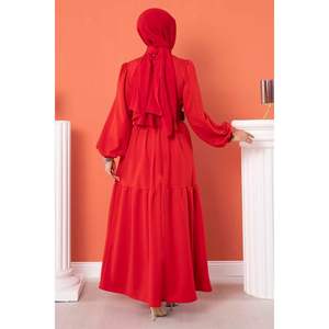 Long <b>Belted</b> Red Elegant Modest Basic Straight Fashionable Crepe <b>Knitted</b> Woven Printed Natural Floor-Length for Islamic Fashion - Product Image 5