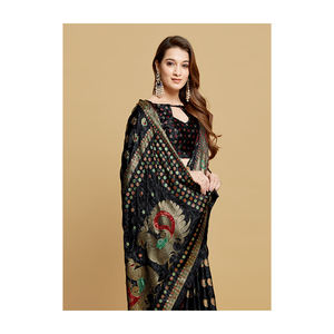 ส่าหรีทอผ้า Jacquard ขนาดใหญ่สีทองขนาดใหญ่ - Product Image 5