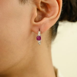 Pendientes de Aro de Oro Blanco de 18K con Rubí y Diamantes con Engaste de Puntas, Estilo Clásico de Alta Calidad, Regalo para Mujer o Niña, Proveedor de Joyería - Product Image 2