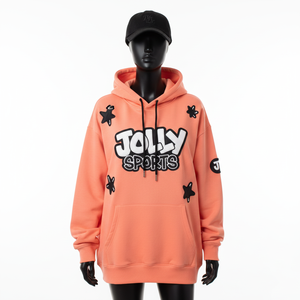 Sweat à capuche pour femme, 320 GSM, mélange de coton doux, couleur pêche, logo personnalisé, broderie étoile, poche kangourou, basiques pour femmes - Product Image 1