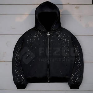 Sweat à capuche tendance pour homme, en polaire respirante, mélange polyester/coton, avec strass, style streetwear, décontracté, pour l'hiver - Product Image 1