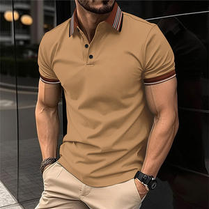 Summer Men's Leopard Pattern Embroidered Anti-Wrinkle Short Sleeve T-<b>Shirt</b> with <b>Henley</b> Collar High Quality - Product Image 5