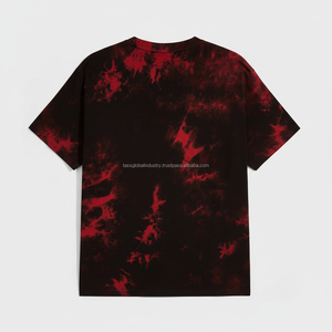 T-shirt tie-dye rouge et noir pour homme, motif visage souriant brodé style punk, coupe oversize, streetwear grunge, en coton, logo personnalisé OEM - Product Image 2