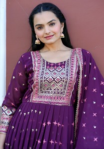 2024 verano hasta el suelo cuello redondo bordado Georgette vestido Fox motivo lavable sólido Patchwork diseño tejido secuencia patrón de trabajo - Product Image 4