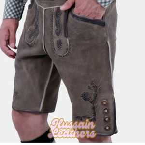 Short en cuir bavarois personnalisé Lederhosen Premium avec bretelles et broderie pour l'Oktoberfest, les festivals et les événements culturels - Product Image 4