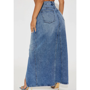 Maxi avant fente Baggy Denim robes Vintage moustaches femmes robes mode singe lavé OEM femmes jupes - Product Image 4