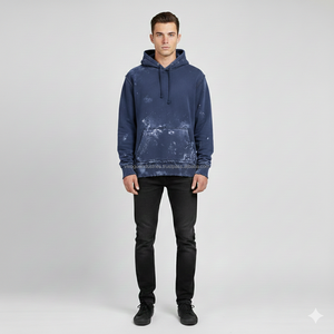 Sudadera con capucha para hombre al por mayor, con cremallera, efecto desgastado, estilo vintage, algodón grueso, streetwear, con logo personalizado de dibujos animados y efecto pintado. - Product Image 1