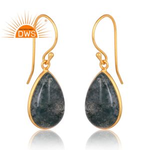 ต่างหูอัญมณีมอสอาเกตชุบทอง18K แบบใหม่ได้รับความนิยมดีไซน์ใหม่ - Product Image 3