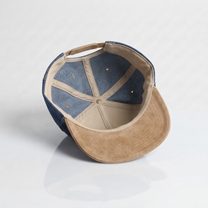 Wholesale 6 Panel Blue Denim with <b>Tan</b> Brim Cap Unisex Casual Hat Custom Logo High Quality OEM ODM Low MOQ Adjustable <b>Belt</b> Back - Product Image 5
