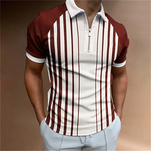 Men's Striped Short Sleeve Polo Shirts Custom Logo Printing Wholesale Anti-Wrinkle Polyester <b>Knitted</b> Free Shipping Shirt - Product Image 4