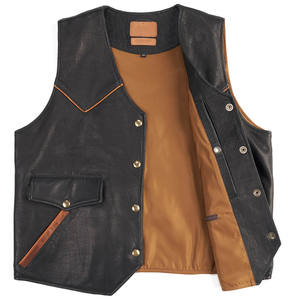 Gilet en cuir véritable OEM personnalisé pour hommes, hiver, respirant, coupe-vent, style motard avec poches à boutons, veste en cuir - Product Image 4