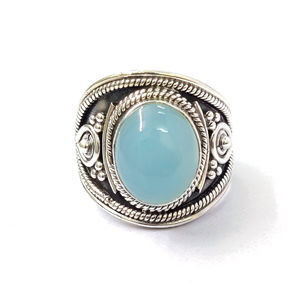 Bague de luxe en argent 925 avec chalcédoine aqua de forme ovale de haute qualité, finition oxydée, idéale pour les fêtes et les mariages, cadeaux - Product Image 1