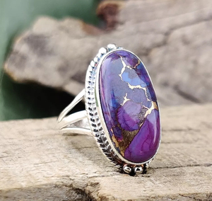 New Handmade Bohemian Style Engagement Jewelry 925 <b>Sterling</b> <b>Silver</b> Bezel <b>Set</b> Unisex <b>Ring</b> Natural Purple Copper Mohave Turquoise - Product Image 6