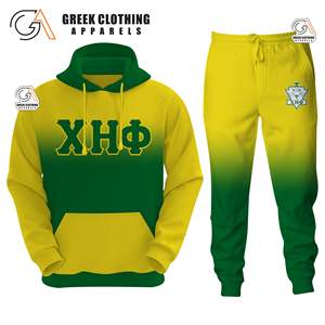 Ensemble survêtement en molleton et jogging pour femmes Chi Eta Phi vert et jaune, 1932, deux pièces, vêtements grecs brodés - Product Image 3