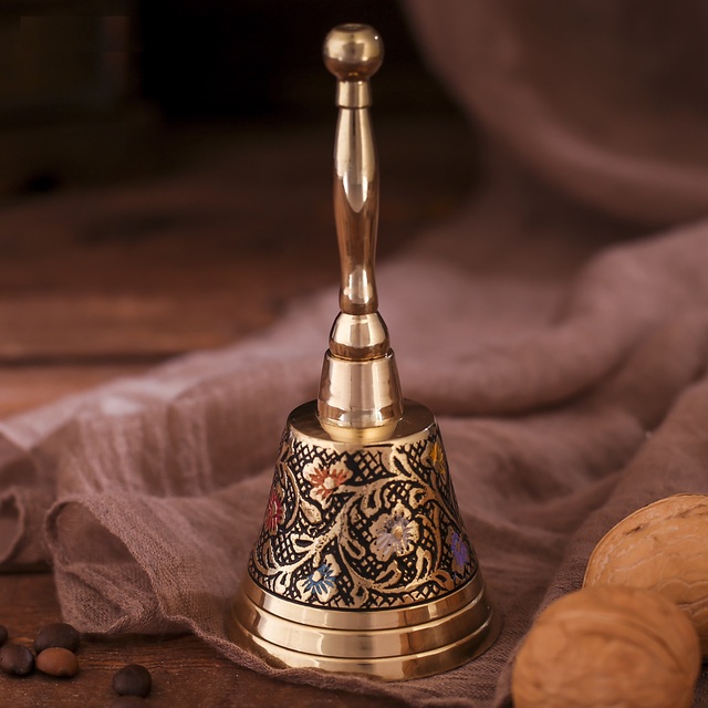 Customized Logo Brass Hand Bell with Wooden Handle Vintage Call Bell for Home School & Decorative Use