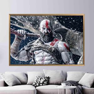 Art sur toile moderne : Affiche imprimée Kratos God of War, 1P : encadrée en or - Product Image 1