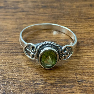 2.2 Grams Yellow Gold <b>Peridot</b> Gemstone <b>Ring</b> Rhodium Plated Statement Jewelry with Cut Stone Setting for Everyday Wear Weddings - Product Image 1