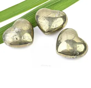 Batu permata emas pirit Puffy hati hati batu permata buatan tangan alami hati untuk penyembuhan beli Online dari S batu akik