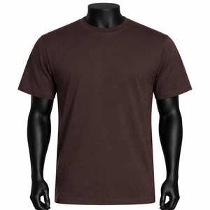 เสื้อยืดลำลองผู้ชาย Wellprove สีน้ำตาลเข้ม คอกลม แขนสั้น ผ้าฝ้าย 100% ทรงโอเวอร์ไซส์ สีพื้น ระบายอากาศได้ดี - Product Image 1