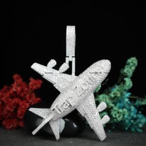 Colgante de Avión Personalizado con Incrustaciones de Moissanita, Joyería de Plata de Ley 925, Colgante Hip Hop de Lujo con Diseño de Avión para Regalo - Product Image 1