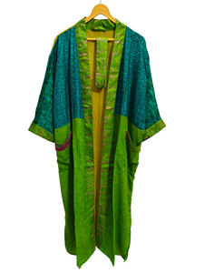 Túnica India Floral Seda Sari Kimono Vintage Sari Robe Suave Playa Fiesta Vestido Indio Hecho A Mano Seda Kimono - Product Image 4