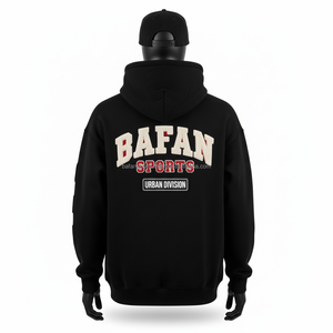 Sudadera con capucha de alta calidad de 350 GSM en color negro con logotipo frontal de chenilla y múltiples bordados personalizados. - Product Image 2