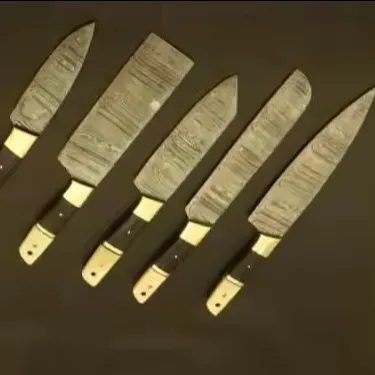 5 buah set pisau koki pegangan kayu penjualan laris Aksesori pisau koki baja Damaskus set pisau dapur profesional