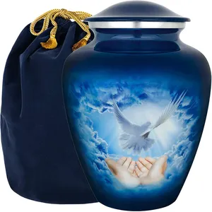 Urnes de crémation en métal en aluminium de 9.2 pouces bleues faites à la main en gros pour garder les cendres humaines disponibles pour l'exportation - Product Image 2