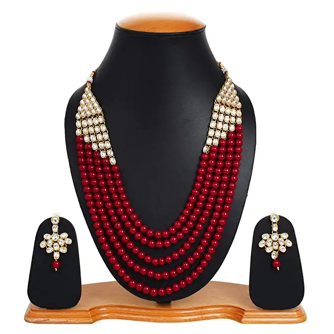 Collar de perlas de imitación de 5 capas con estilo, joyería tradicional de Kundan Rani Haar
