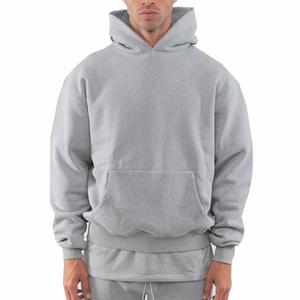 Sweat à capuche surdimensionné en tissu molletonné gris de marque de créateur OEM Streetwear Acid Wash pour homme, sweat à capuche en molleton lourd - Product Image 3
