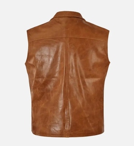 Men's <b>Plus</b> <b>Size</b> Casual Cowhide Leather Waistcoat Breathable Sleeveless Motorbike Vest for Winter OEM Service - Product Image 5