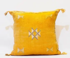 Cushion Covers Pure Sabra Pillow Decorative Cushions Handmade Moroccan Abstract Pillow Moroccan Cactus Silk Bright Yellow 10 OEM