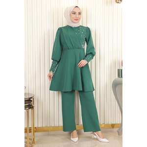 Ensemble décontracté en coton 100% avec col roulé perlé et longueur midi - Product Image 1