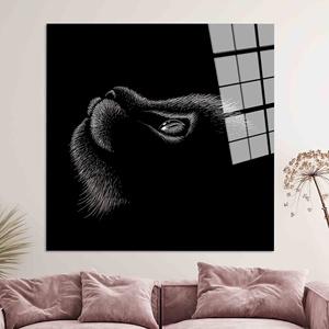 Art abstrait élégant de chat : Toile imprimée noir et blanc, ART SUR VERRE TÉMPERÉ - Product Image 1