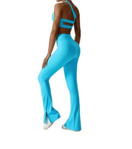 Juego de fitness de yoga sin costuras de 5 piezas de etiqueta privada para mujer, ropa de gimnasio elástica acanalada suave 2023 - Product Image 4