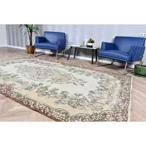 Tapis turc 5,6x8,9 pieds, tapis oriental vintage en laine marron et blanc - Product Image 3