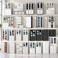 Armoire de classement en verre à 2 portes verrouillable, en acier, pour bureau, avec étagères réglables, armoire de classement haute