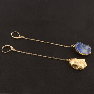 Pendientes colgantes de druzy de geoda azul real natural de moda creativa, cadena de eslabones chapada en oro de 24K, Pendientes colgantes con clip para mujer - Product Image 5