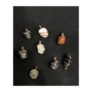Manufacturer of Tumbled Stone Wire wrapped gemstone Pendant Hot Selling Good Quality Gemstone Pendants