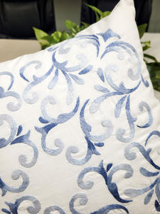 Wholesale Embroidery Blue Geometric Square <b>Seat</b> Cushion <b>Cover</b> White Cotton Embroidery Cutout Throw Pillowcase <b>Sofa</b> <b>Covers</b> - Product Image 3