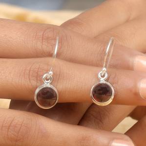 New Arrival 925 Sterling Silver Women's Handmade Fashion Drop <b>Earrings</b> 10mm Cabochon Bezel Setting with Natural <b>Garnet</b> - Product Image 2