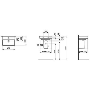 LAUFEN PRO S Hand <b>Basin</b> 450x340mm with Overflow 1 <b>Tap</b> Hole White Bathroom Sink - Product Image 1