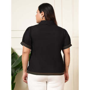 Deebaco – chemise à manches courtes brodée de fleurs noires pour femmes, grande taille, col rabattu, décontractée, élégante, pour l'été, une pièce - Product Image 4