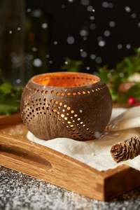 Viet Fargimex Bougeoir à noix de coco avec poignée distinctive Bol de Noël Produit - Product Image 4