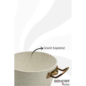 Juego de Ollas y Sartenes Milena de 7 Piezas, Granito Blanco Nieve, Asas Doradas Rosa, Base Antiadherente Detallada, 1,7 L, Utensilios de Cocina Premium - Product Image 4