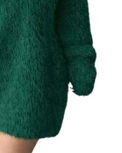 Robe pull en tricot moelleux vert émeraude personnalisée pour femmes, col en V, manches longues, douce, en peluche, chaude pour l'hiver, mode, OEM, vente en gros personnalisée - Product Image 6