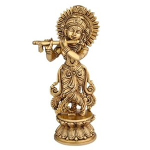 Flauta de acabado antiguo tocando la estatua de Krishna Kanha Bhagwan Murti Idol Moorti Gravure figurita impresa en postura de pie - Product Image 1