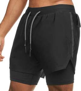 Short de basket-ball athlétique pour hommes tissu de laine léger taille élastique solide décontracté pour l'entraînement de gymnastique et le style Streetwear - Product Image 2
